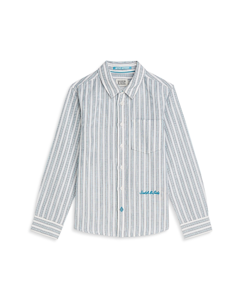 Scotch & Soda Boys' Yarn Dyed Striped Linen & Cotton Shirt - Big Kid