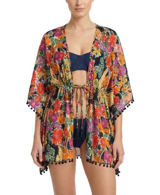  Audrey Short Crepe Drawstring Caftan Cover-Up
