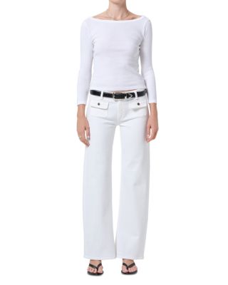 Nora Mid Rise Patch Jeans in Soft White