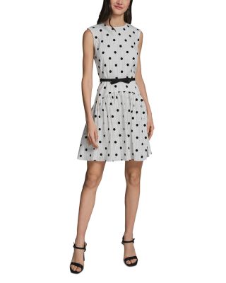 Polka Dot Seersucker Belted A Line Dress