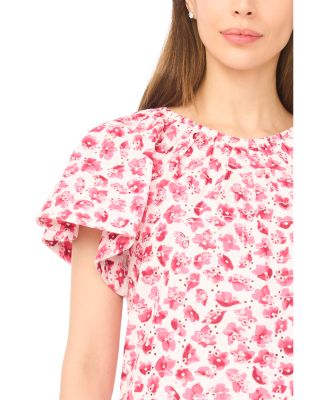 Printed Eyelet Short Sleeve Top