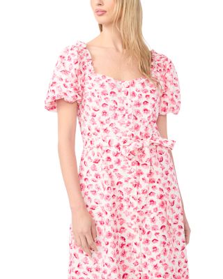 Floral Eyelet Puff Sleeve Midi Dress