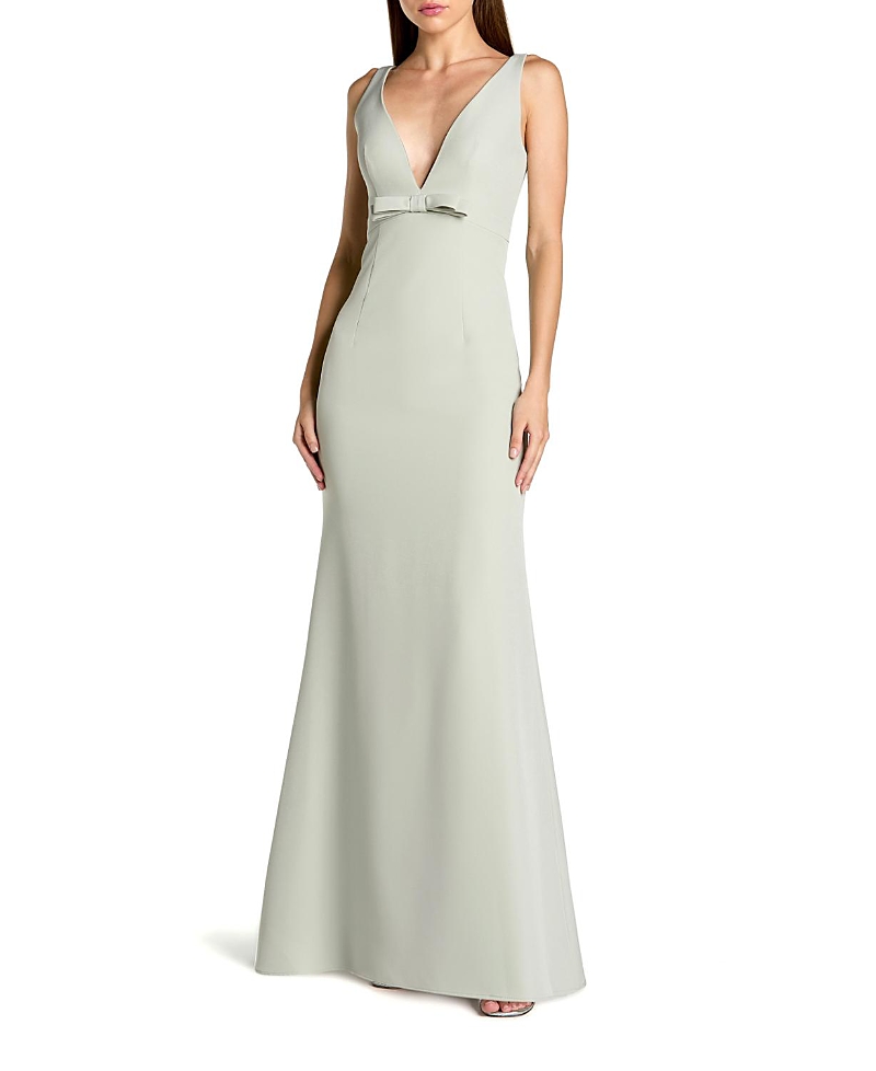 Mac Duggal Crepe V-Neck Mermaid Gown with Bow