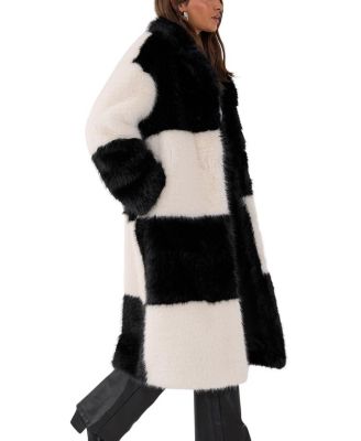 Mono Check Faux Fur Coat