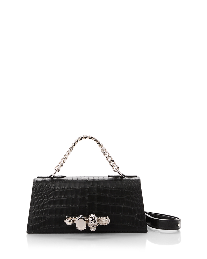 McQueen Small Croc Embossed Leather Handbag