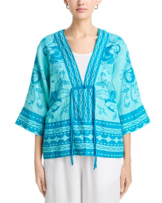 Linen Wide Hem Tie Kimono