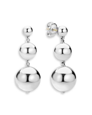 Sterling Silver Caviar Bubbly Triple Bead Drop Earrings