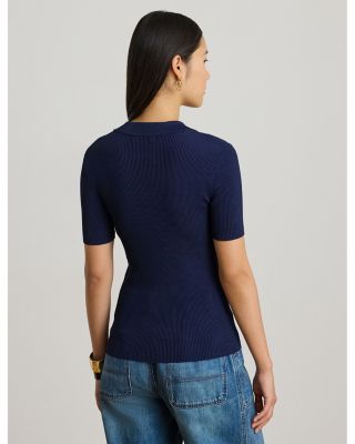 Rib Knit Short Sleeve Polo Sweater