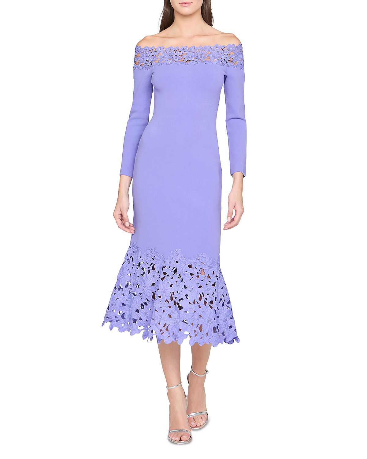 Theia Sia Lace Trim Knit Midi Dress