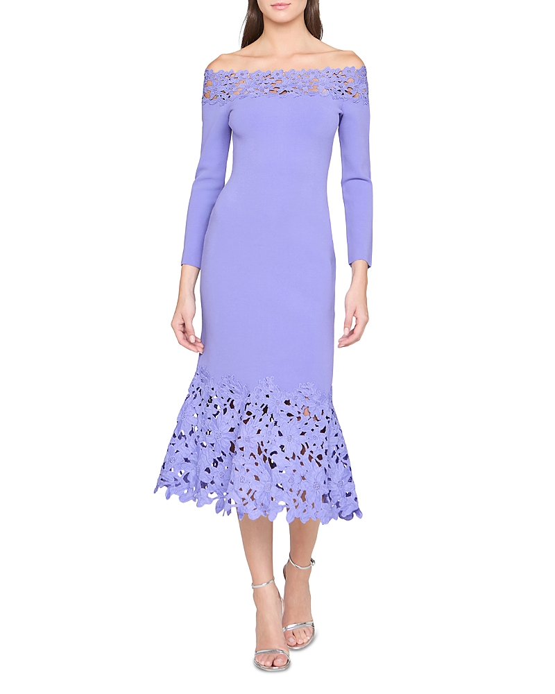 Theia Sia Lace Trim Knit Midi Dress