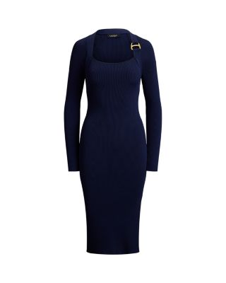 Buckle Trim Rib Knit Sweater Dress