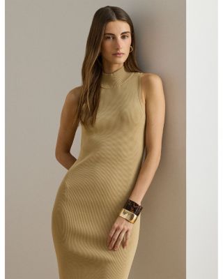 Ribbed Sleeveless Mockneck Sweater Dress