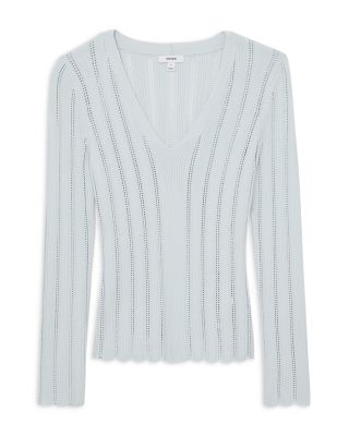 V Neck Ribbed Pointelle Sweater