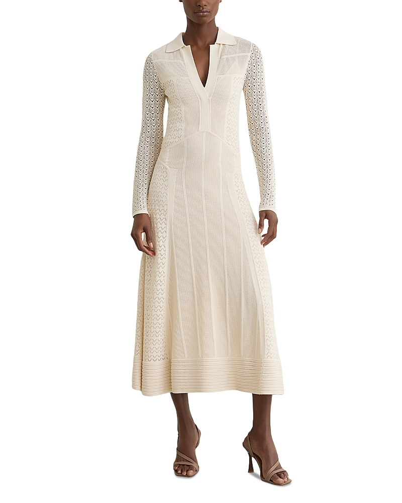 Reiss Pointelle Knit Panelled Midi Dress
