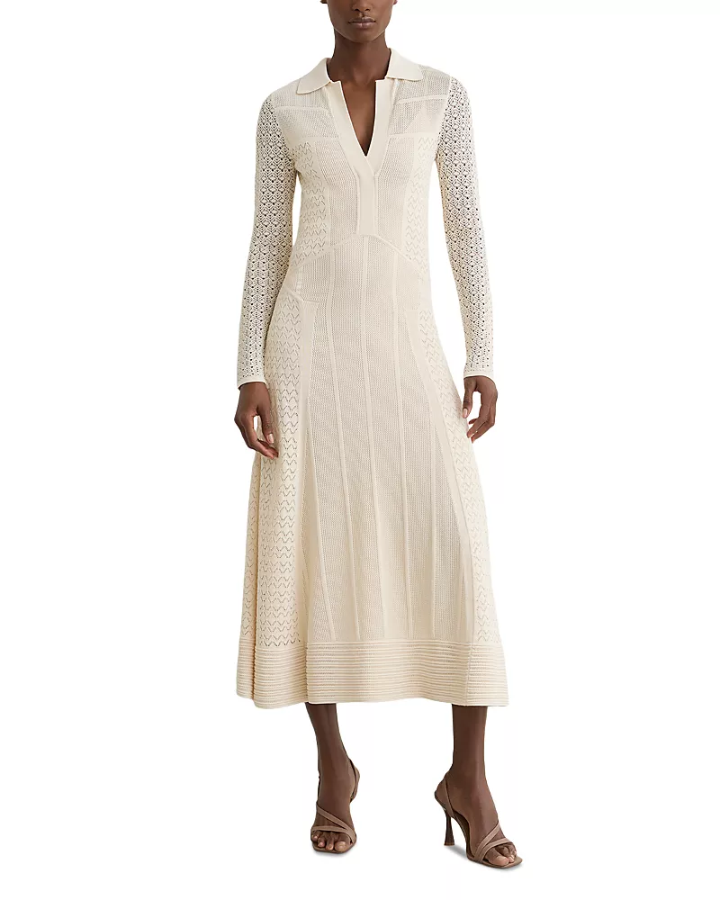 Reiss Pointelle Knit Panelled Midi Dress