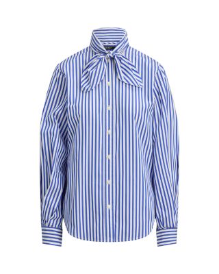 Striped Broadcloth Tie Neck Shirt