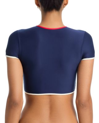 Crewneck Button Up Tankini Top & AQUA String Bikini Bottom - Exclusive