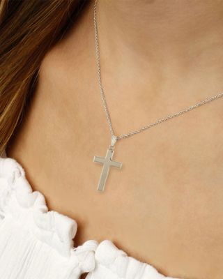 Polished Cross Pendant Necklace in 14K White Gold, 18"