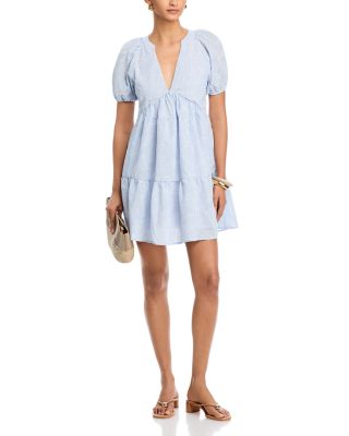 Puff Sleeve Embroidered Babydoll Dress