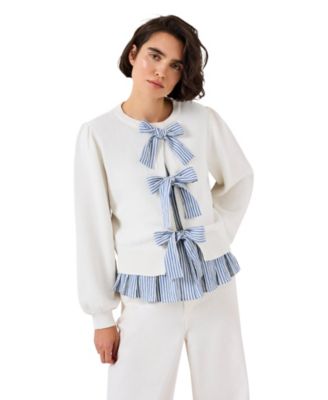  Women's Cotton Blend Bow Detail Sweater