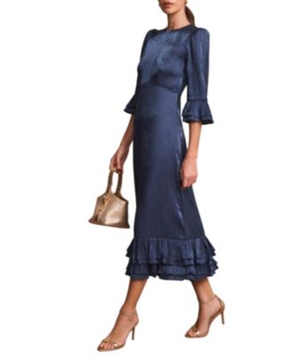  Women's Metallic Ruffled Midi Dress