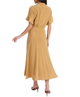  Sabrina Silk Short Sleeve Tie Neck Midi Dress