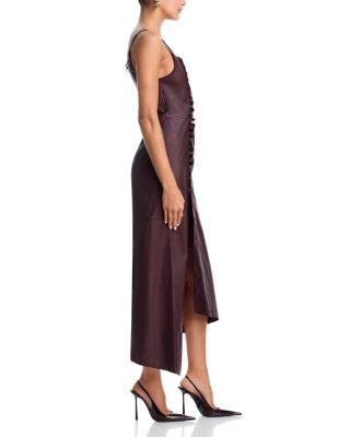 Draped Leather Midi Dress