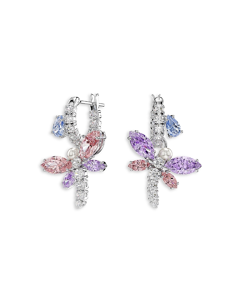 Swarovski Ariana Grande x Swarovski Crystal, Cubic Zirconia & Imitation Pearl Dragonfly Charm Hoop Earrings