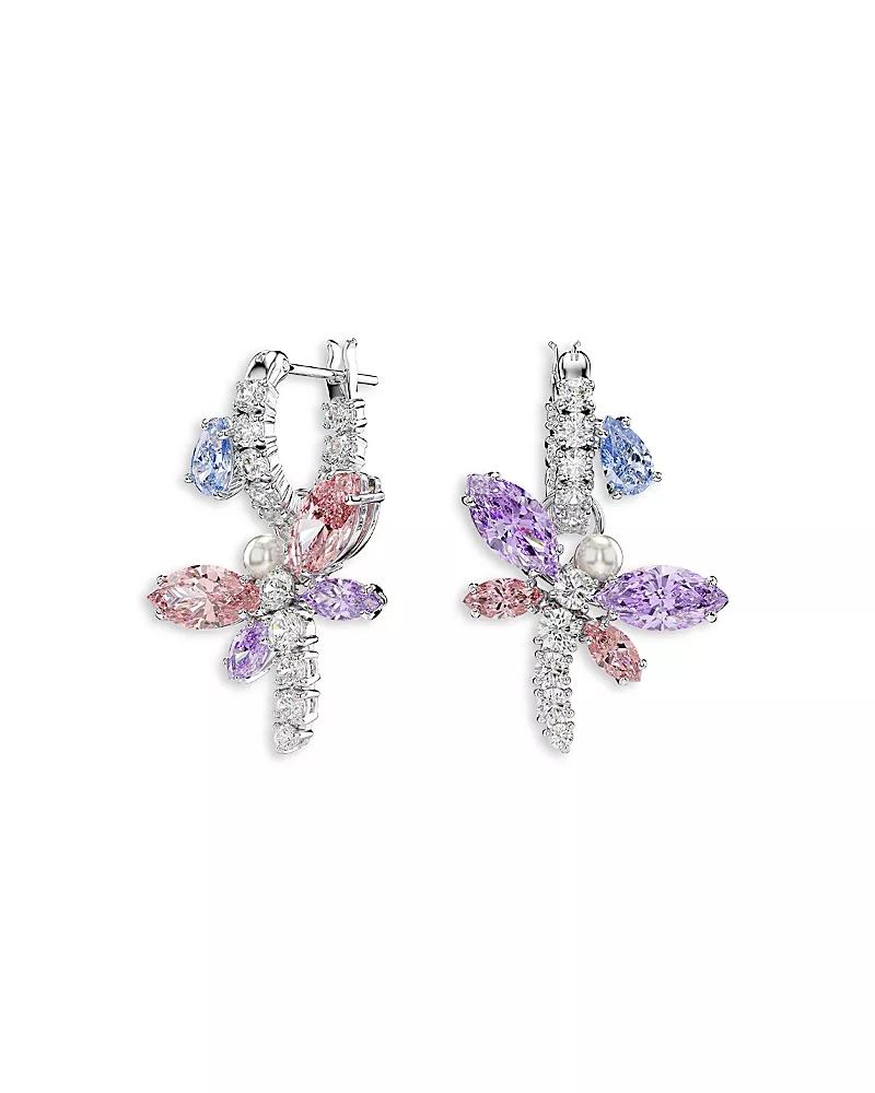 Swarovski Ariana Grande x Swarovski Crystal, Cubic Zirconia & Imitation Pearl Dragonfly Charm Hoop Earrings