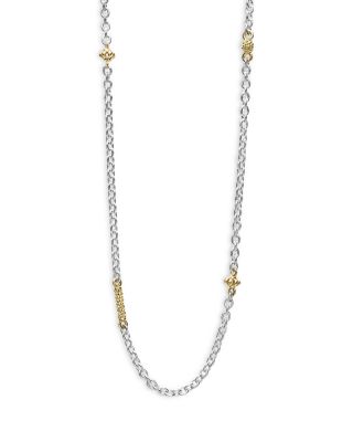 18K Yellow Gold & Sterling Silver Caviar Chain Necklace, 16-18"