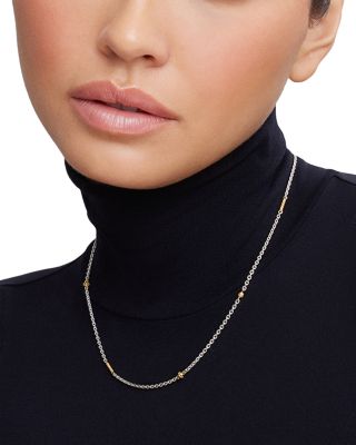 18K Yellow Gold & Sterling Silver Caviar Chain Necklace, 16-18"