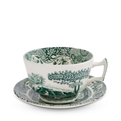 Heritage Green Italian Breakfast Cup and Saucer, Set of 4