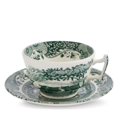 Heritage Green Italian Teacup and Saucer, Set of 4