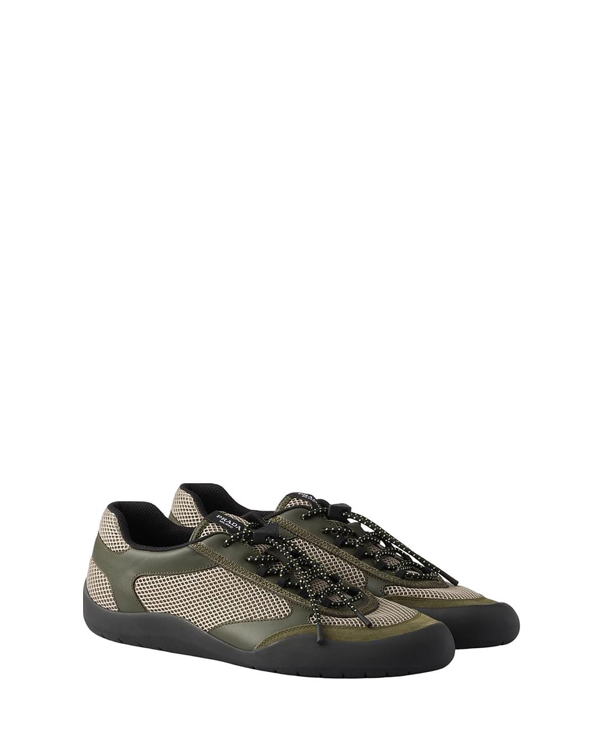 Prada Men's Speedrock Leather And Mesh Fabric Sneakers