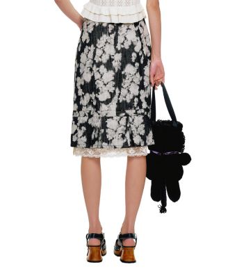  Rose Illusion Denim Lace Trimmed Skirt