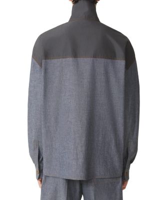 High Zip-Neck Chambray Top