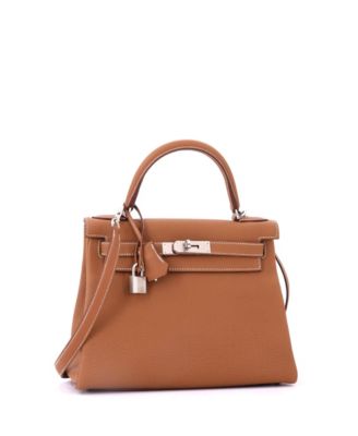 Kelly 28 Handbag Brown Togo with Palladium Hardware