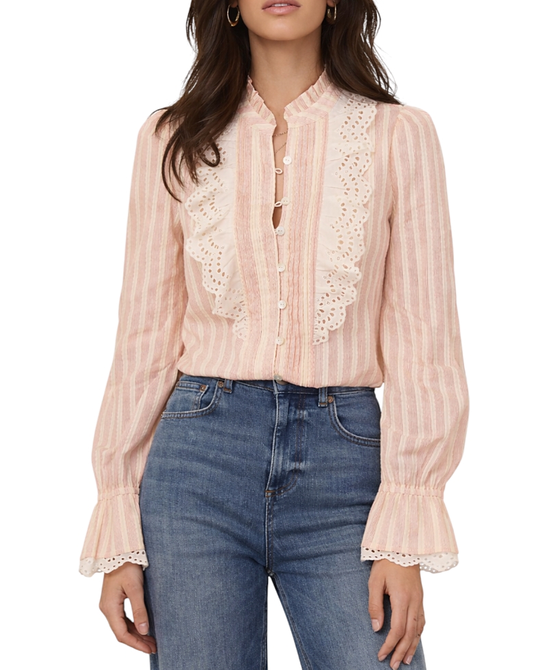 Mint Velvet Women's Striped Broderie Trim Blouse