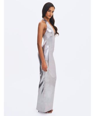  Valeska Foil Plunging Sheath Maxi Dress