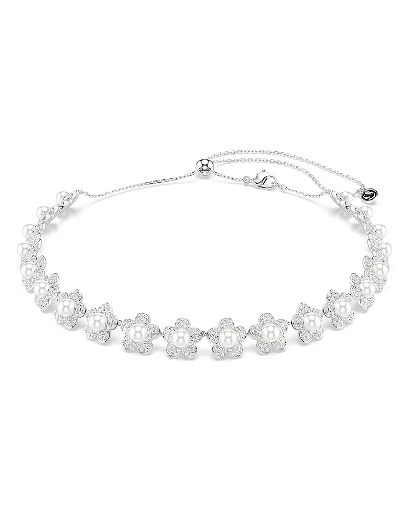 Swarovski Ariana Grande x Swarovski Crystal & Imitation Pearl Flower Choker Necklace, 11.75-17.37