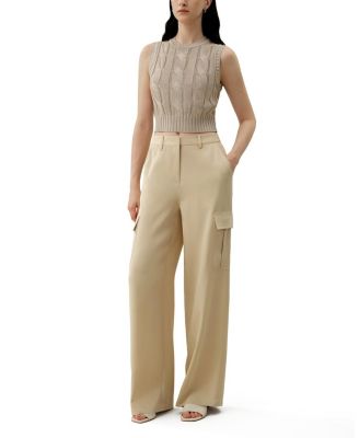  Cable Knit Tussah Silk Cropped Top