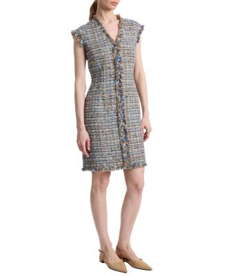  Tuscany Cap Sleeve V-Neck Sheath Tweed Dress