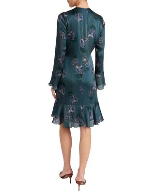  Drake Long Sleeve Printed Shift Dress with Ruffled Skirt