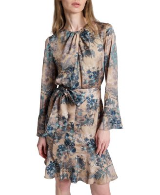  Drake Long Sleeve Ruffled Skirt Shift Dress