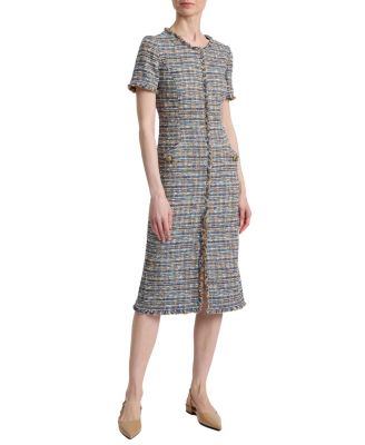  Nisha Short Sleeve Midi Sheath Tweed Dress