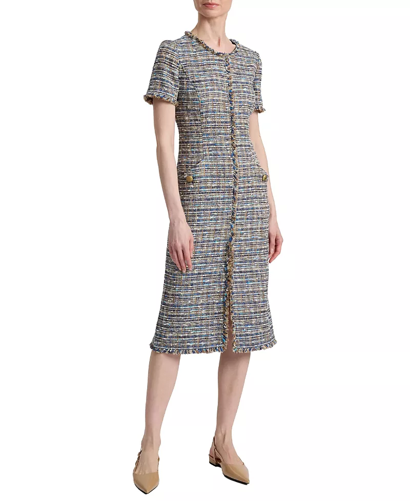 Santorelli Nisha Short Sleeve Midi Sheath Tweed Dress