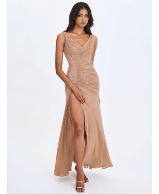  Viveca Crystal-Embellished Asymmetrical Ruched Maxi Dress