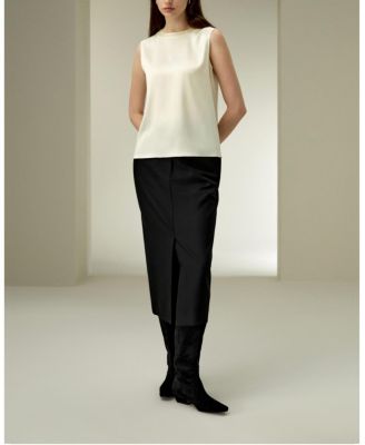  Sleeveless Round Neck Silk Top