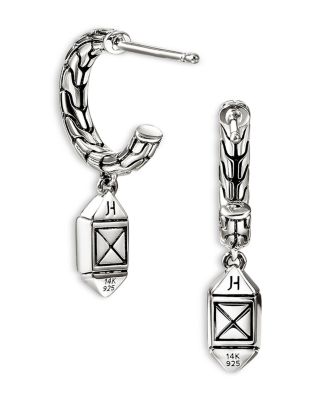 14K Yellow Gold & Sterling Silver Icon Pyramid Dangle Hoop Earrings