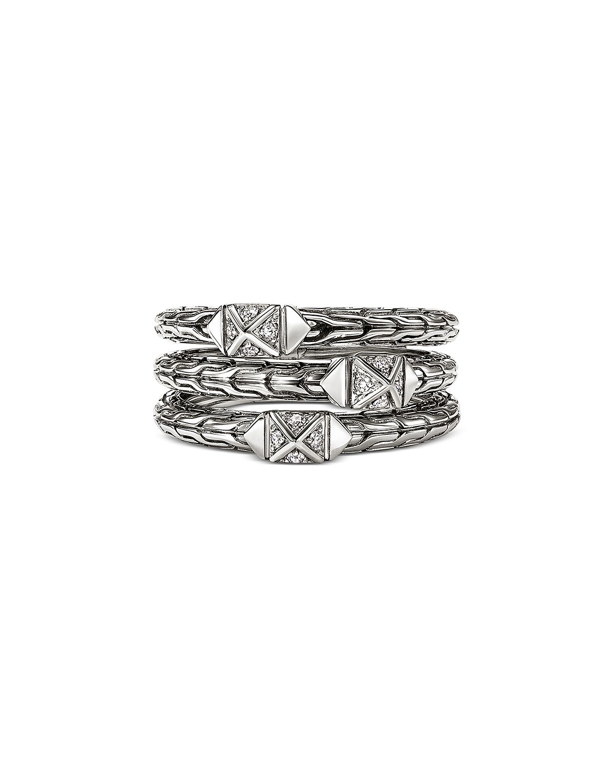 John Hardy Sterling Silver Icon Diamond Pyramid Triple Row Stack Look Ring